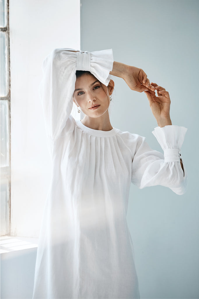 Clarita Caftan Dress in White Linen