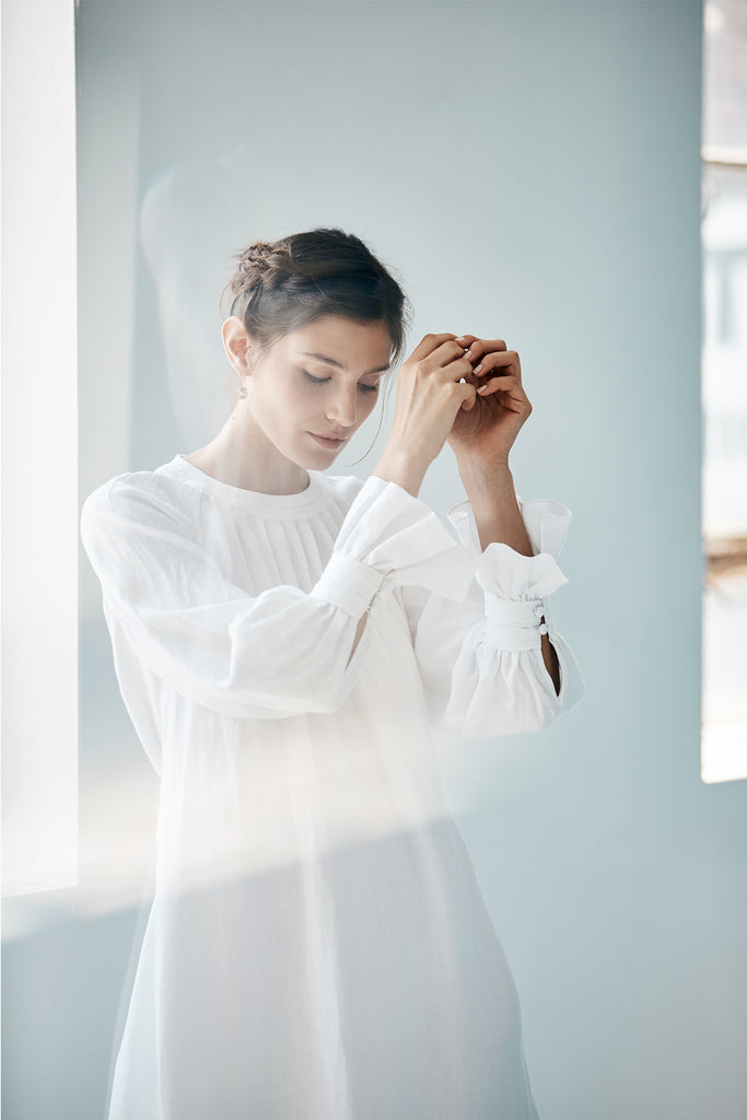 Clarita Caftan Dress in White Linen