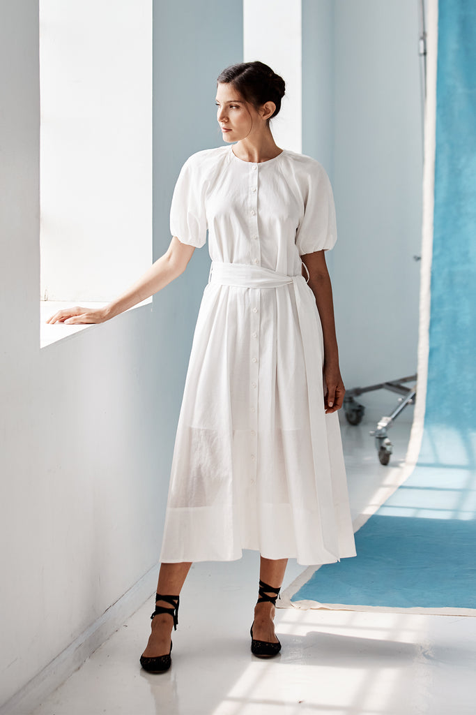 Danielle Fichera White Violette Dress in White Cotton and Linen