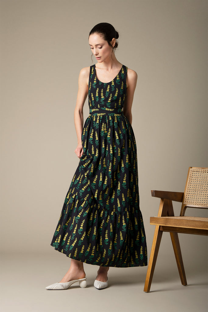 Danielle Fichera - Resort 2020 - Genevieve Maxi Dress in Black and Yellow on Model