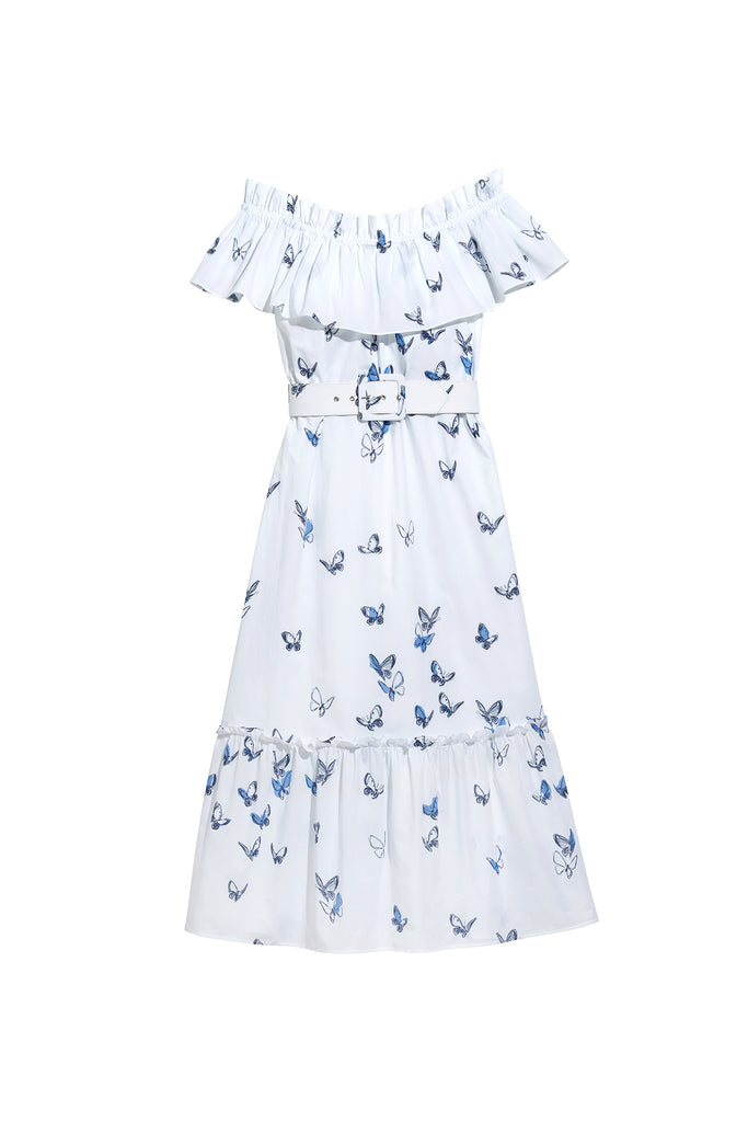 Clara Dress in White and Navy by Danielle Fichera in Resort 2020
