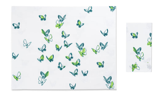 Green Butterflies Napkin & Placemat in Cotton