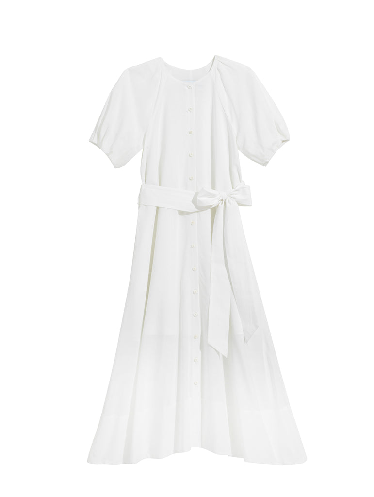 Danielle Fichera White Violette Dress in White Cotton and Linen
